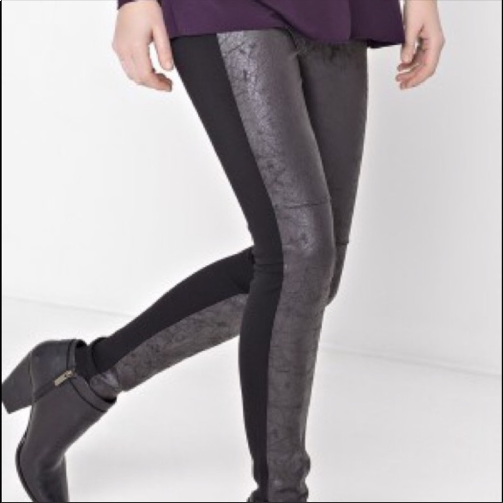 Lysse Rue Distressed Faux Leather Front Panel Ponte Black Leggings Size XS